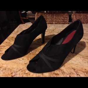 Black suede pumps